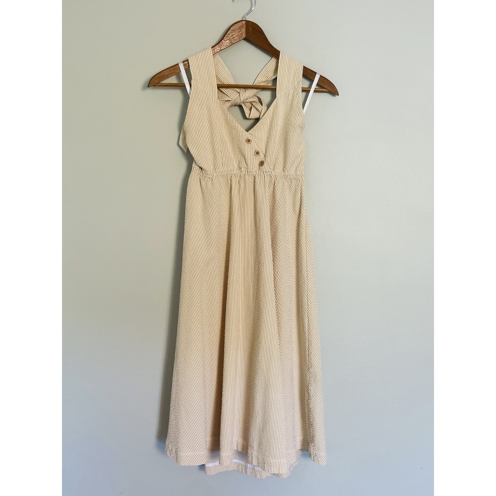 Tulle 100% Cotton Textured Boho Striped Halter Fit‎ N Flare Midi Dress Size M.